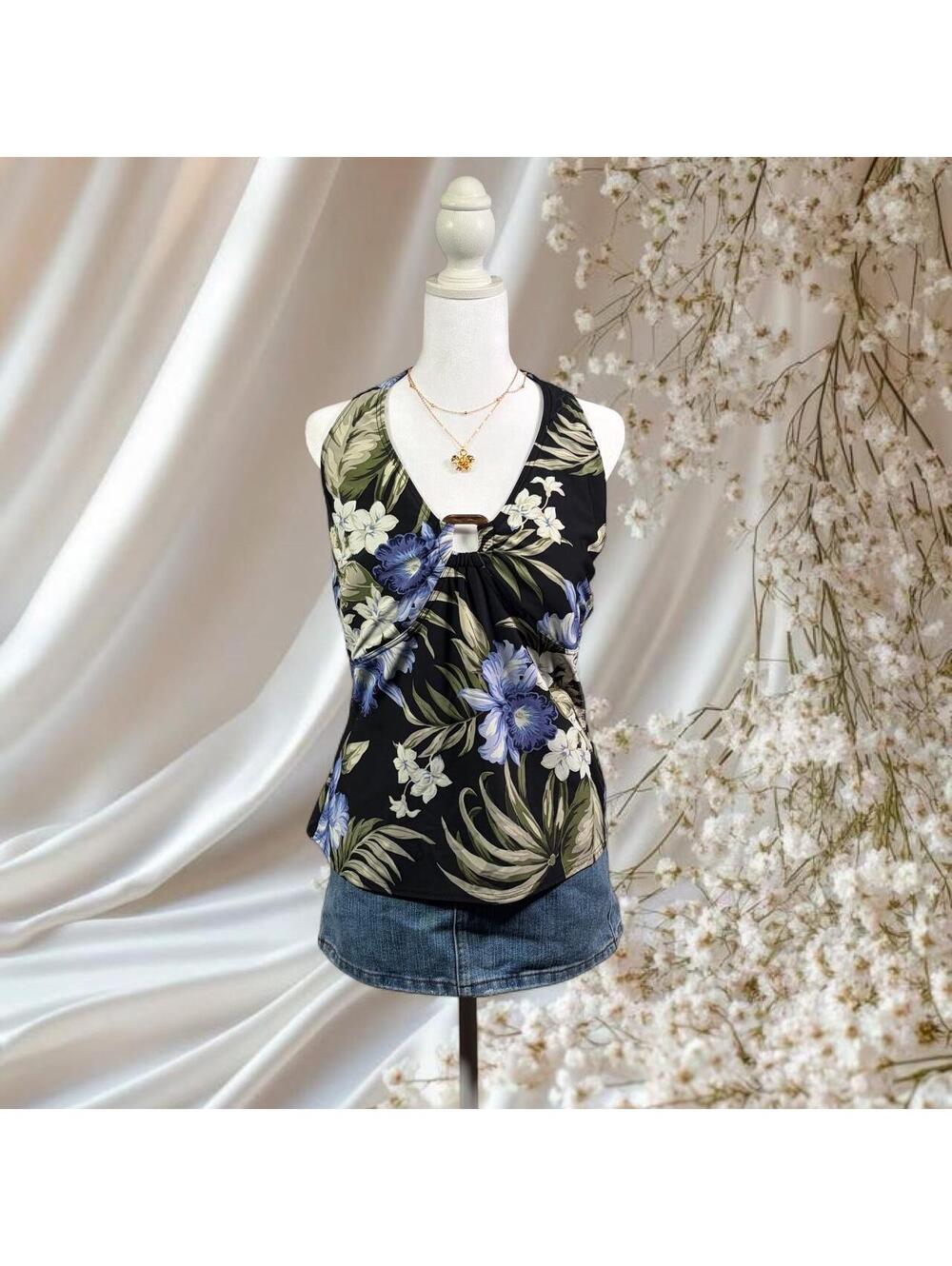 Y2K LANDS’ END FLORAL HALTER TANKINI SWIM TOP